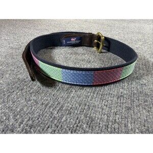 Vineyard Vines Canvas Whale Belt Size 34 USA Leather Belt Green Blue Pink